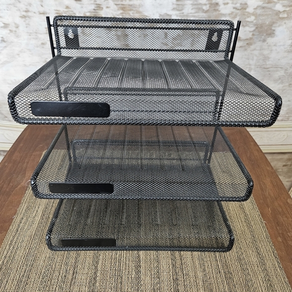 Vintage Industrial Black Metal Mesh Desk Top Organizer File Paper Sorter Office - Picture 2 of 7